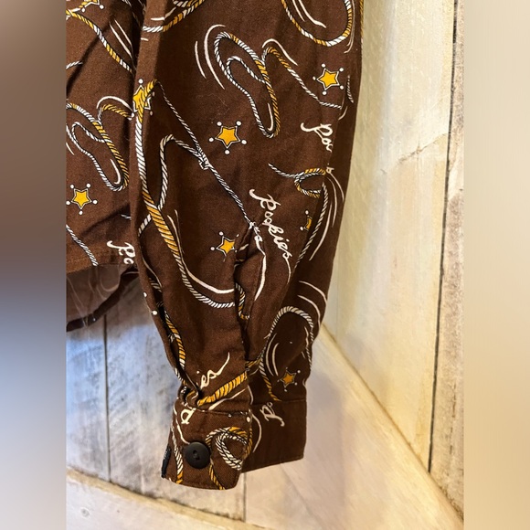 Rockies Ladies Brown Lasso Retro Cowgirl Button-Up Long Sleeve Blouse Size Small - Picture 2 of 10